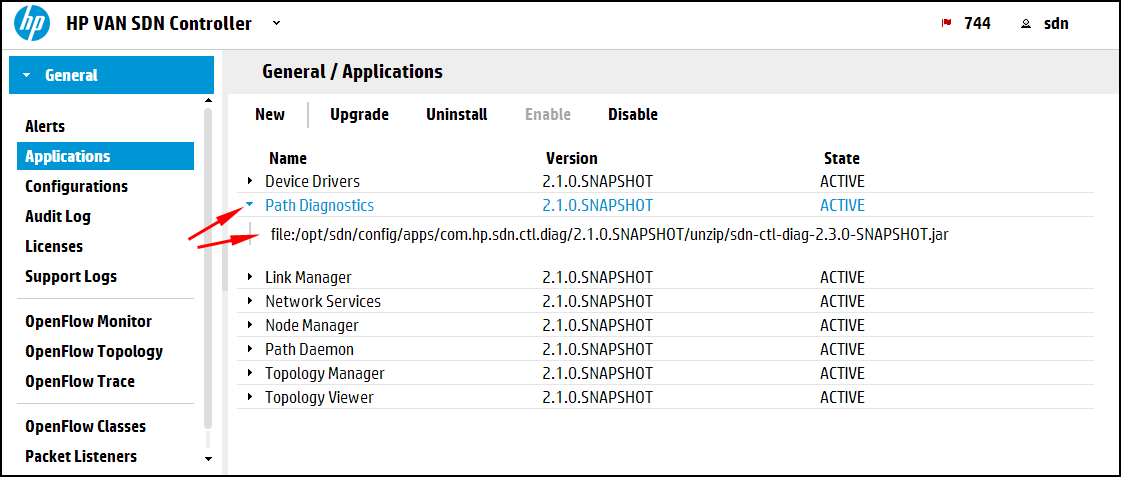 Links to OSGi artifacts associated with individual applications