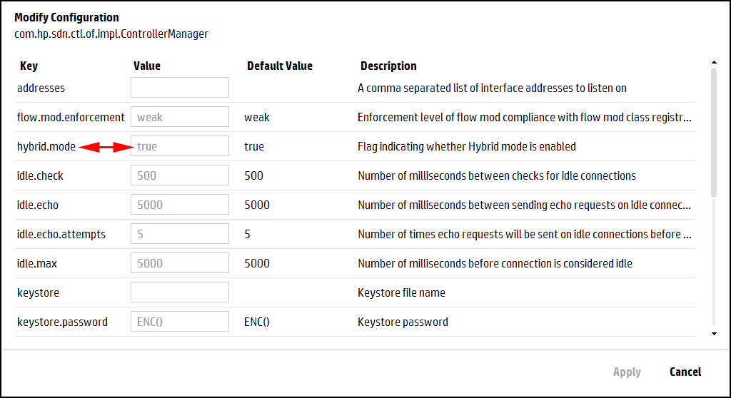 Select the hybrid.mode Value field