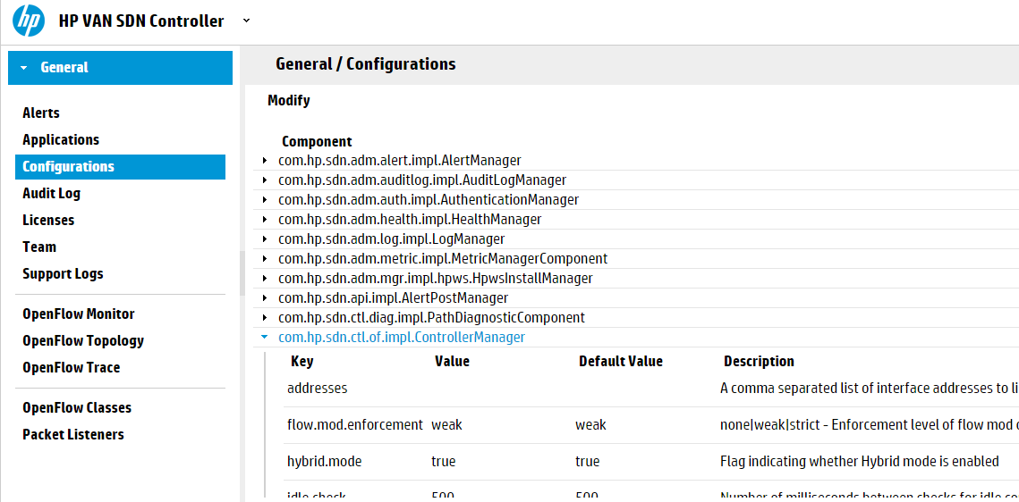 Configurations screen with ControllerManager component
keys
