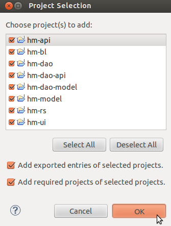 Project Selection dialog