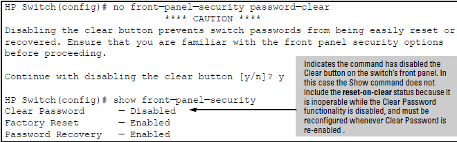 [no]front-panel-security password-clear