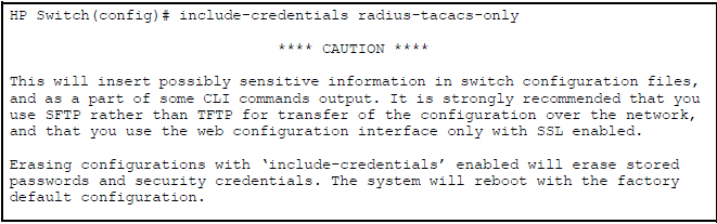 Display of caution message for radius-tacacs-only option