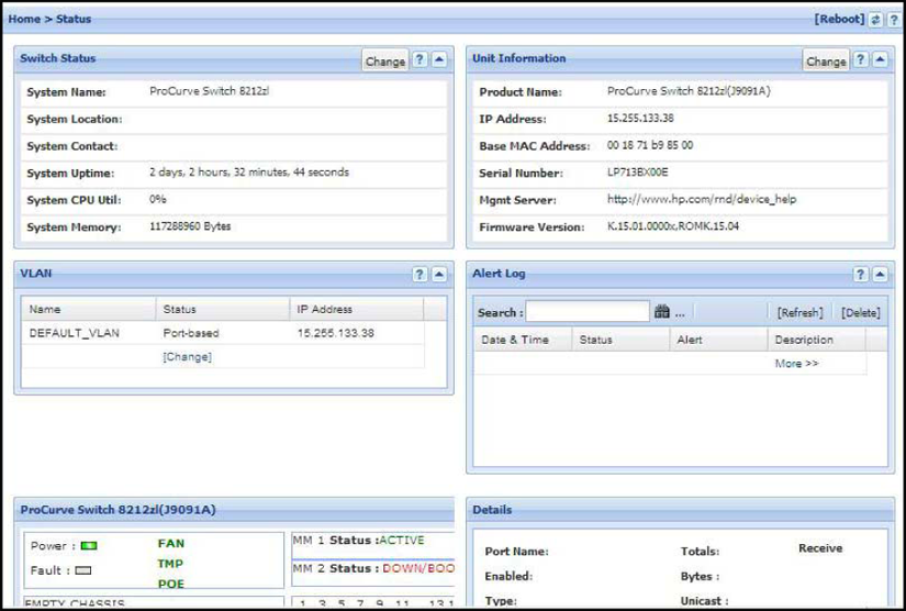 Example of a WebAgent status screen