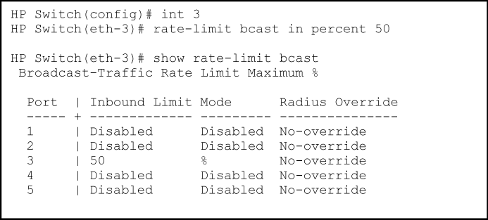 Inbound broadcast rate-limiting of 50% on port 3