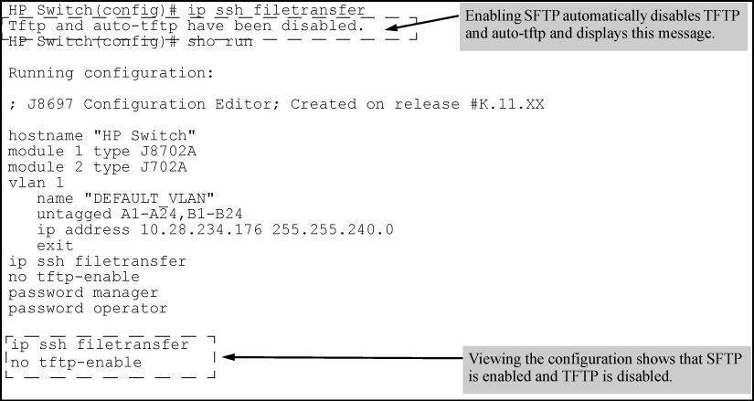 Example of switch configuration with SFTP enabled