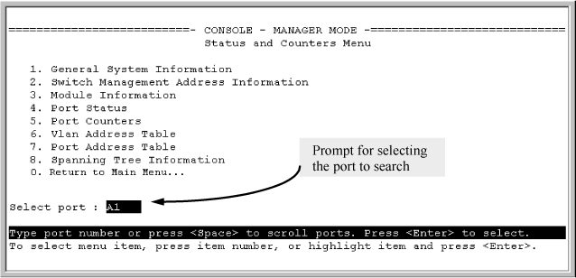 Example of menu indicating located MAC address