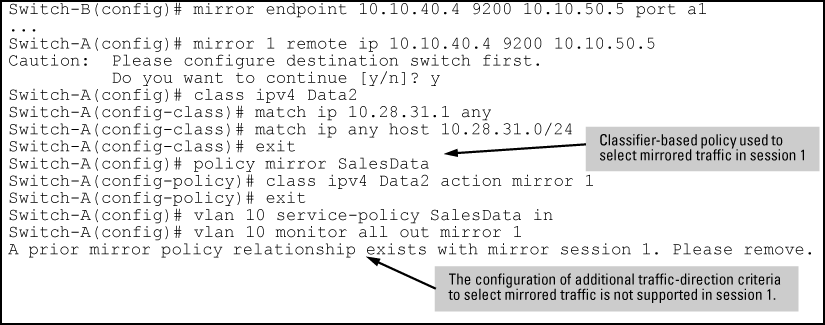 Mirroring configuration in which only a mirroring policy is supported