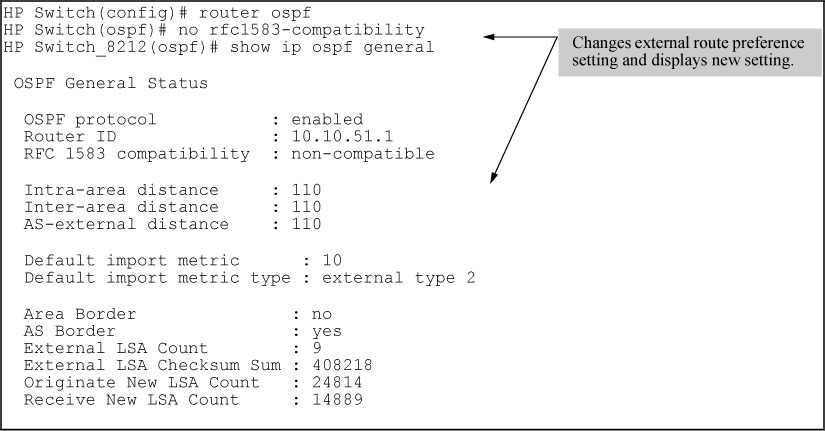 Changing external route preference compatibility from RFC 1583 to RFC 2328