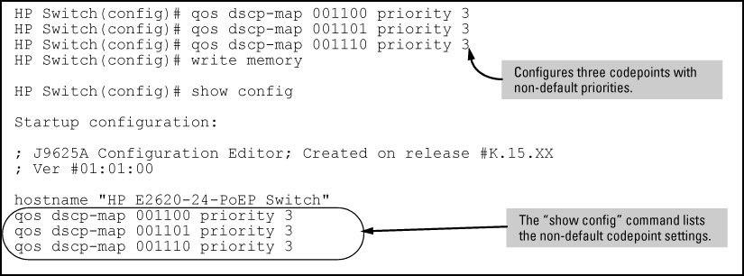 Viewing non-default priority settings in the DSCP table
