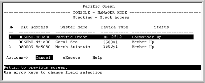 The Stack Access screen