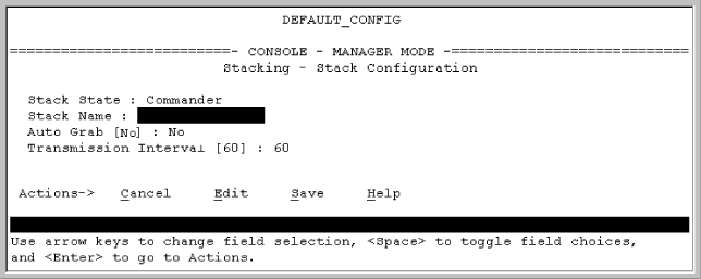 The default Commander configuration on the Stack Configuration screen