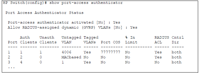 show port-access authenticator Command