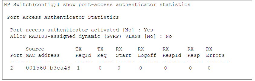 show port-access authenticator statistics Command