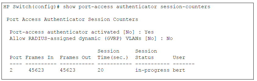 show port-access authenticator session-counters Command