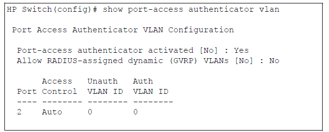 show port-access authenticator vlan Command