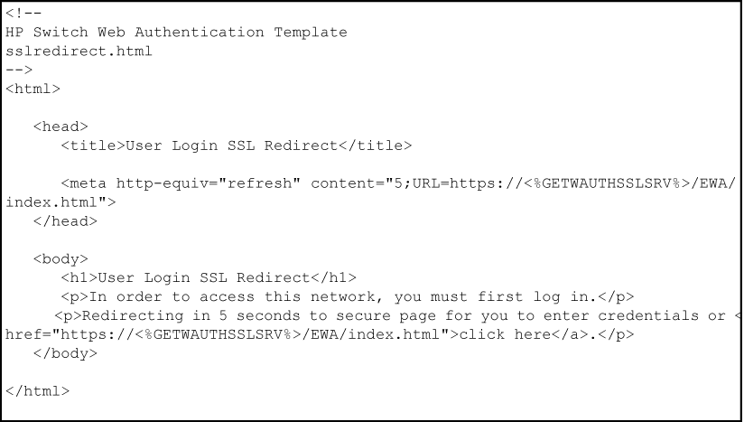 HTML code for SSL redirect page template