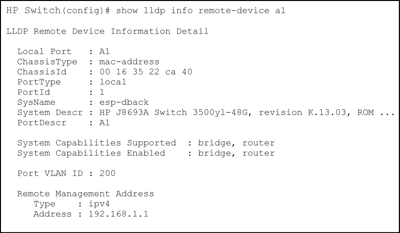 Example of remote device LLDP information