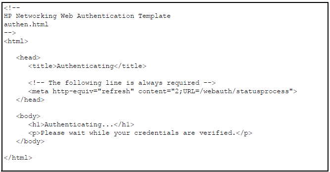 HTML code for Authenticating page template