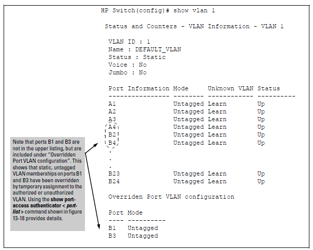 Example showing a VLAN with ports configured for Open VLAN mode