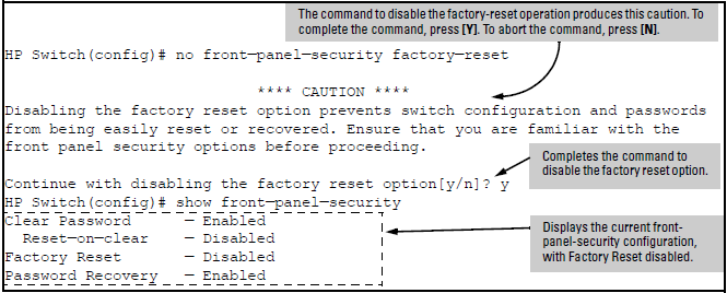 Example of disabling the factory reset option