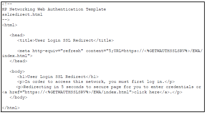 HTML code for SSL redirect page template