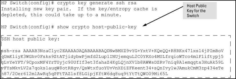 Example of generating a public/private host key pair for the switch
