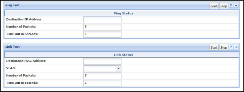 Ping test and link test screen on the WebAgent