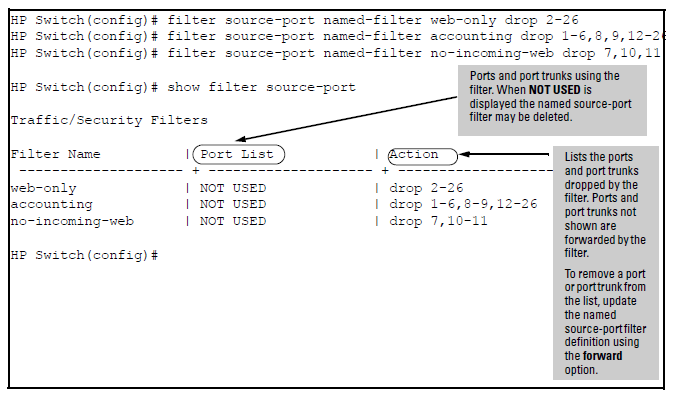 Applying example named source-port filters