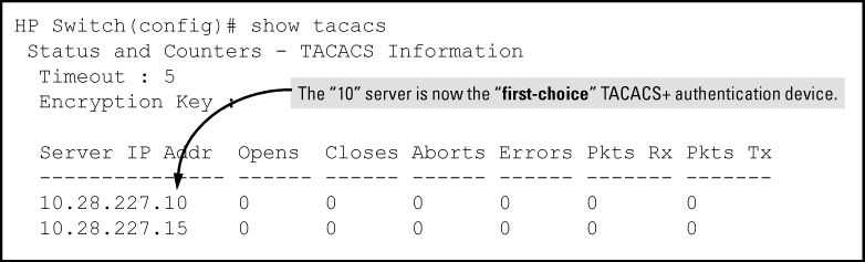 Example of the switch after assigning a different "first-choice" server
