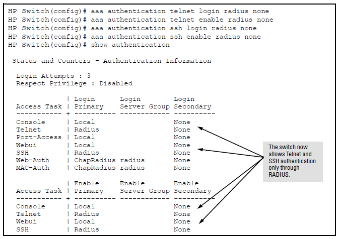 Example configuration for RADIUS authentication