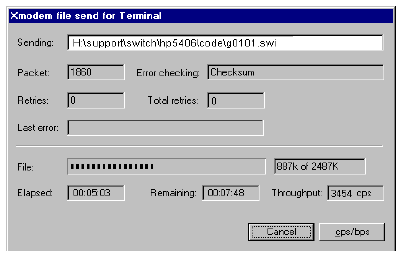 Example: of Xmodem download in progress