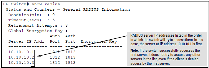 Search order for accessing a RADIUS server