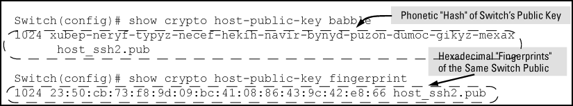 Visual phonetic and hexadecimal conversions of the switch public key