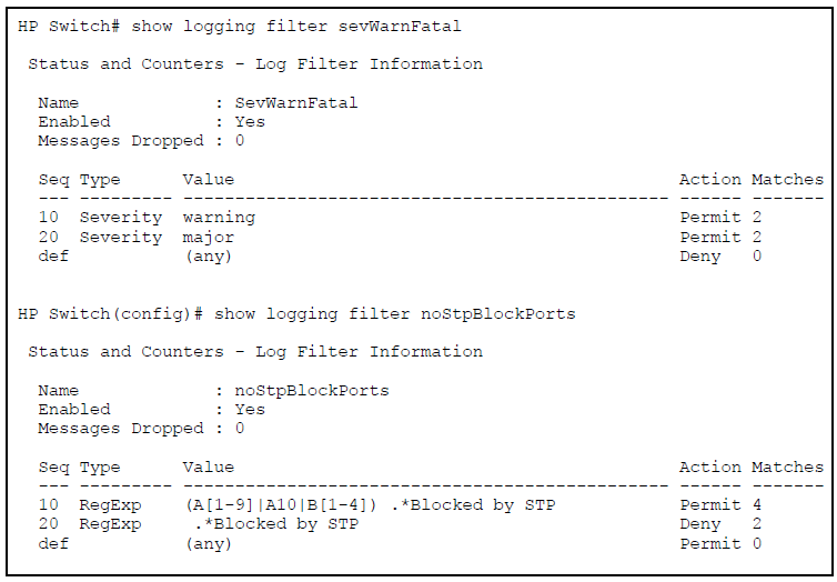 Output for specified logging filters