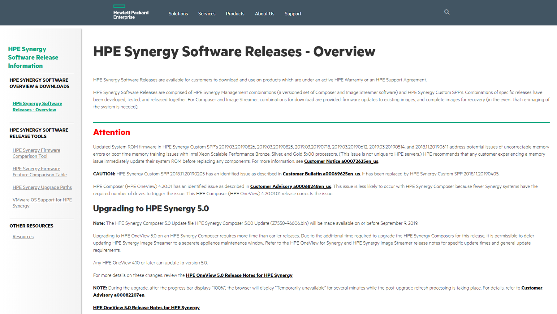 HPE Synergyソフトウェアリリース情報